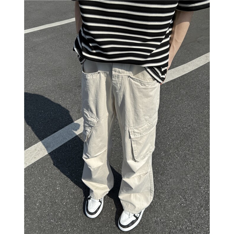 高质量！美式复古多口袋工装裤街头宽松褶皱XZ603-K777-特P65,男装休闲裤,星座603