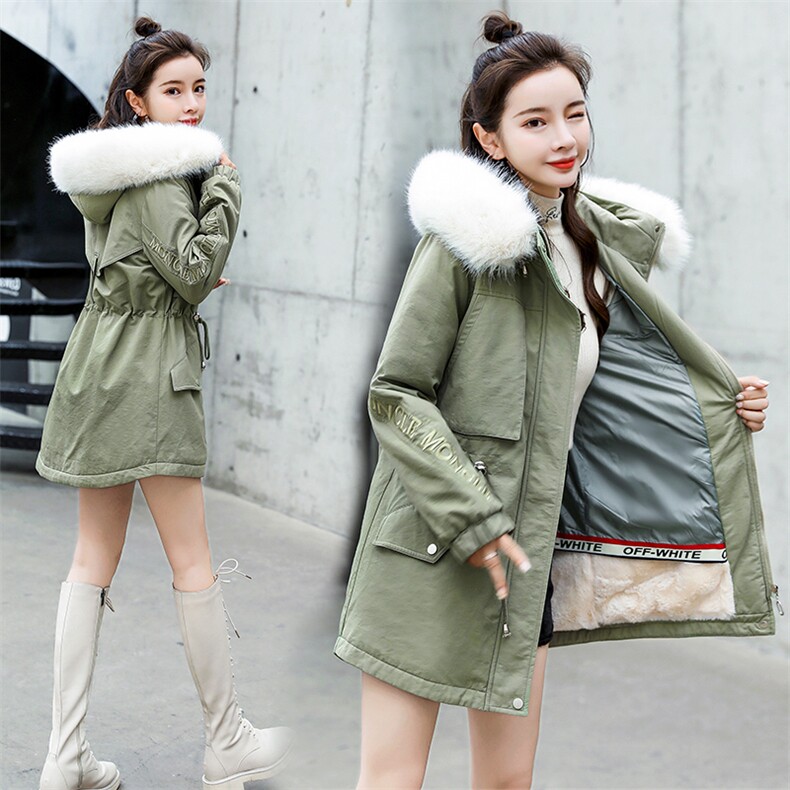 2020冬季新款时尚收腰大毛领棉衣时尚收腰时尚艺术优雅清新收腰中长款派克服，女装派克服，涵亦佰惠