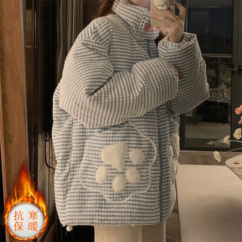 立领猫爪面包服棉衣女2025冬新款宽松BF日系可爱加厚外套C509-120,男装棉衣,星座911-2(原星座613-2）