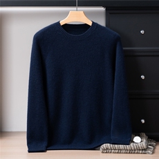 2025年秋季圆领7针双股加厚插肩圆领时尚百搭通勤简约休闲，男装羊绒套衫，戎禾素