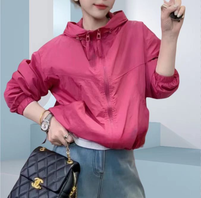2025简约百搭双拉链连帽防晒衣,女装衬衫,湘姗