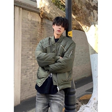 网图保暖夹克外套多拉链立领褶皱棉衣街头棉服A025-QY16102-P90，男装夹克，电商A025