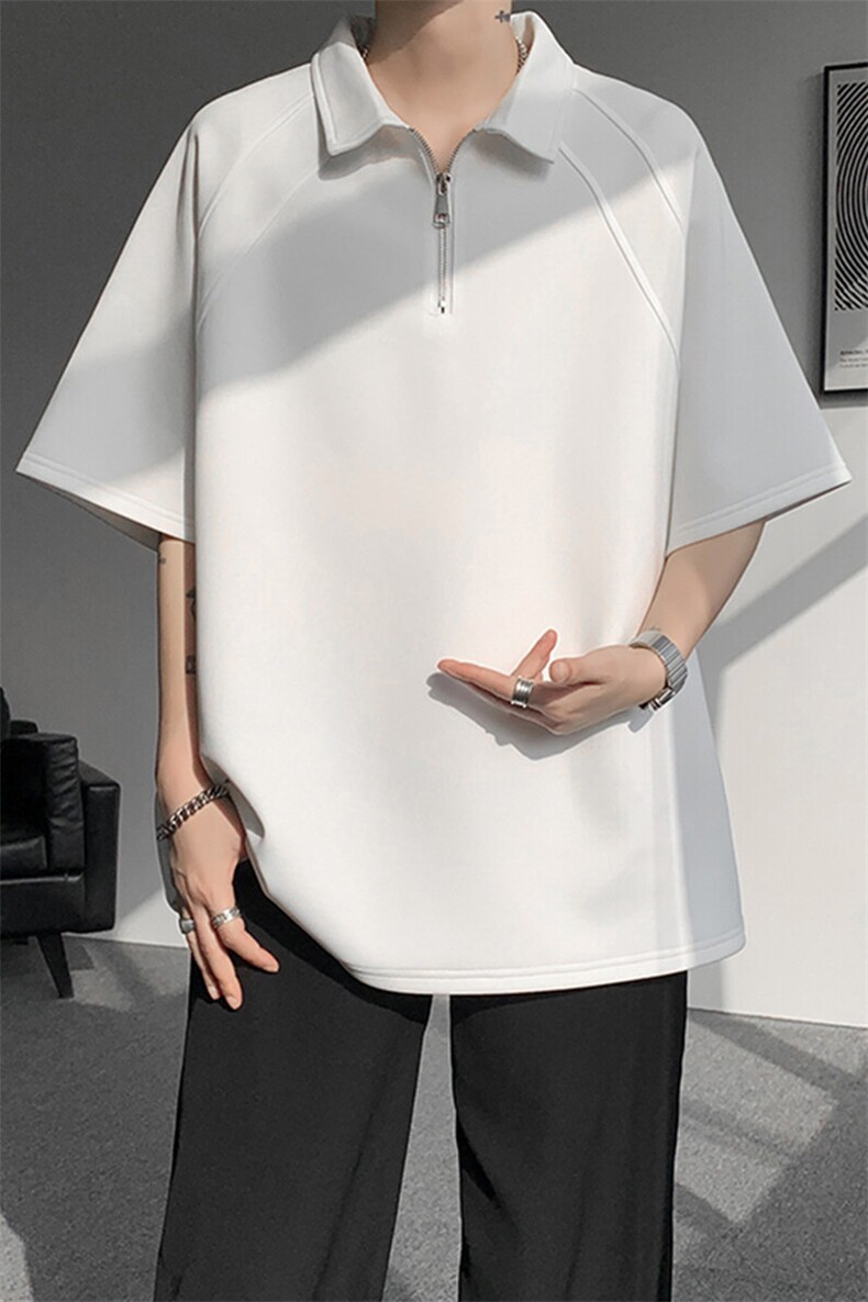 8XL-M半拉链t恤短袖POLO衫男款夏季美式翻领宽松大码半袖DT008P45,男装T恤,电商B312