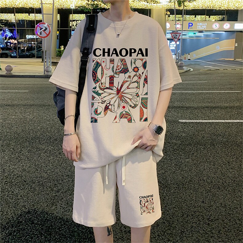 ！2024夏季新款男士华夫格短袖套装学生风一套HTZ72P50,男装T恤,电商B220