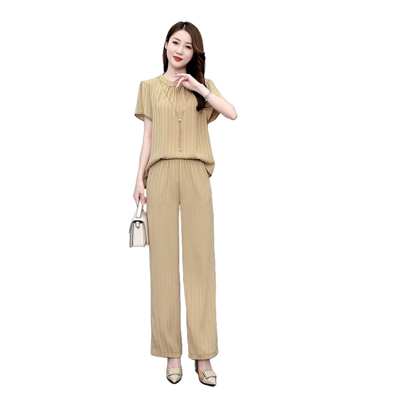 薄款冰丝套装女2025夏新款时尚大码阔腿裤洋气减龄显瘦遮肉两件套,女装套装/套裙,梦依杭