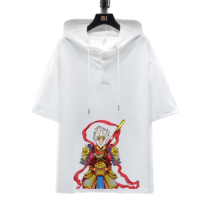 LD54203-P45 连帽短袖t恤男大码胖子带帽五分袖中袖 展架图片