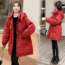 羽绒服女冬季2021新年红圣诞时尚修身过膝冬中长鸭绒品牌外套，女装羽绒服，意芙