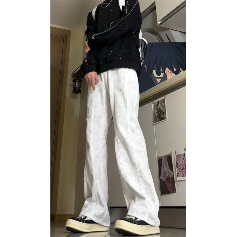 美式潮牌脏赃白色牛仔裤男生春季高街直筒微喇高级感裤子G354p45,男装牛仔裤,电商D256