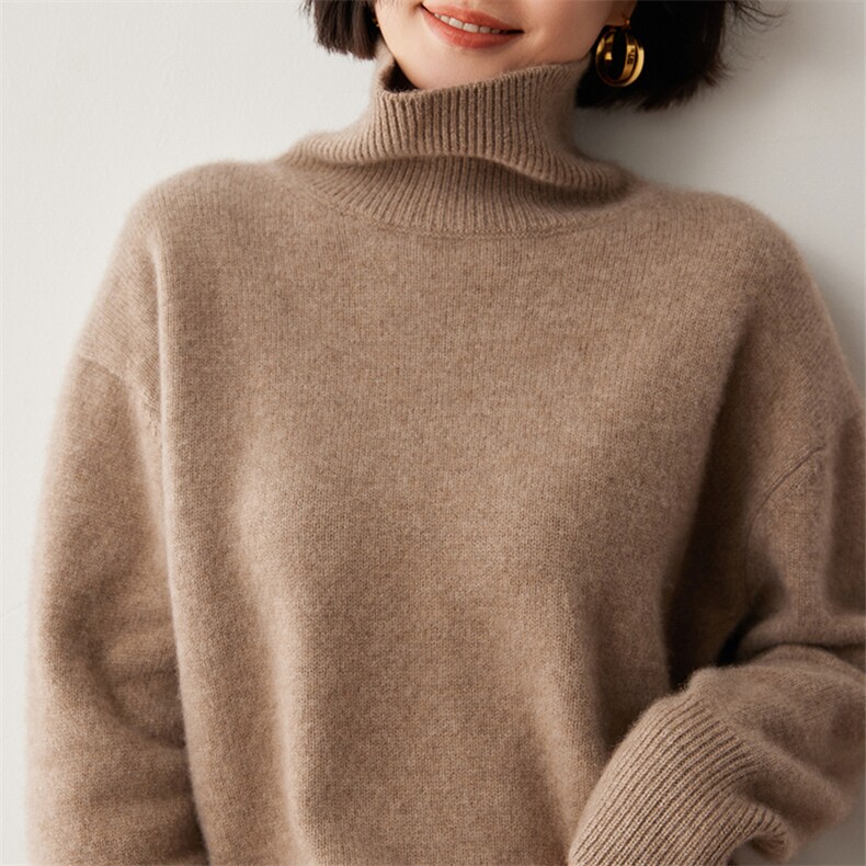 王菲同款山羊绒衫女高领宽松加厚慵懒欧货针织毛衣廓版打底衫上衣,女装羊绒衫,蒂暖羊绒