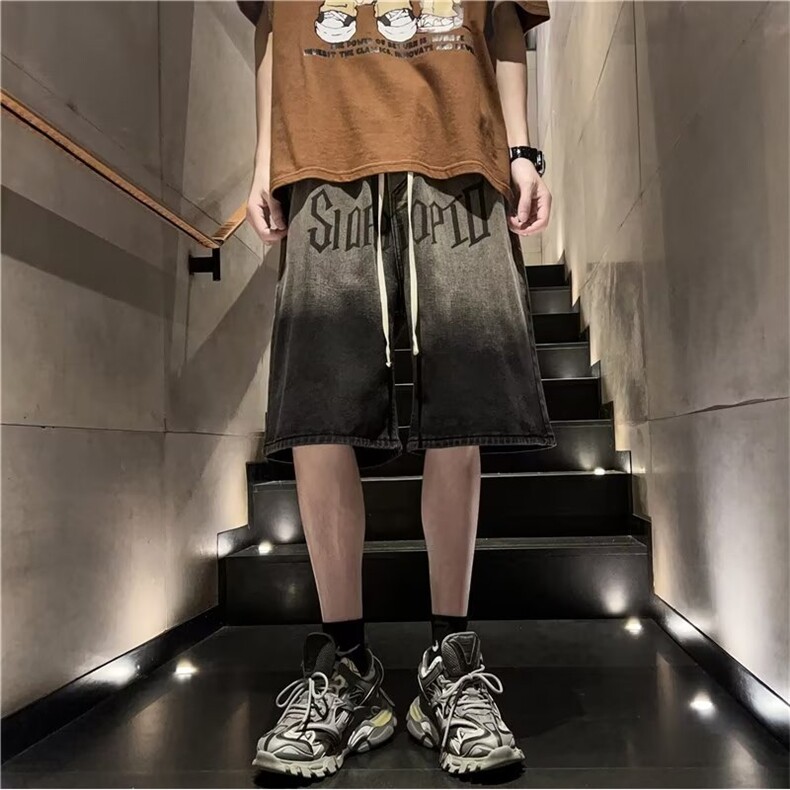 美式高街牛仔短裤男韩版潮字母渐变色2023夏季ins五分裤RK706-P41,男装牛仔裤,星座412-3