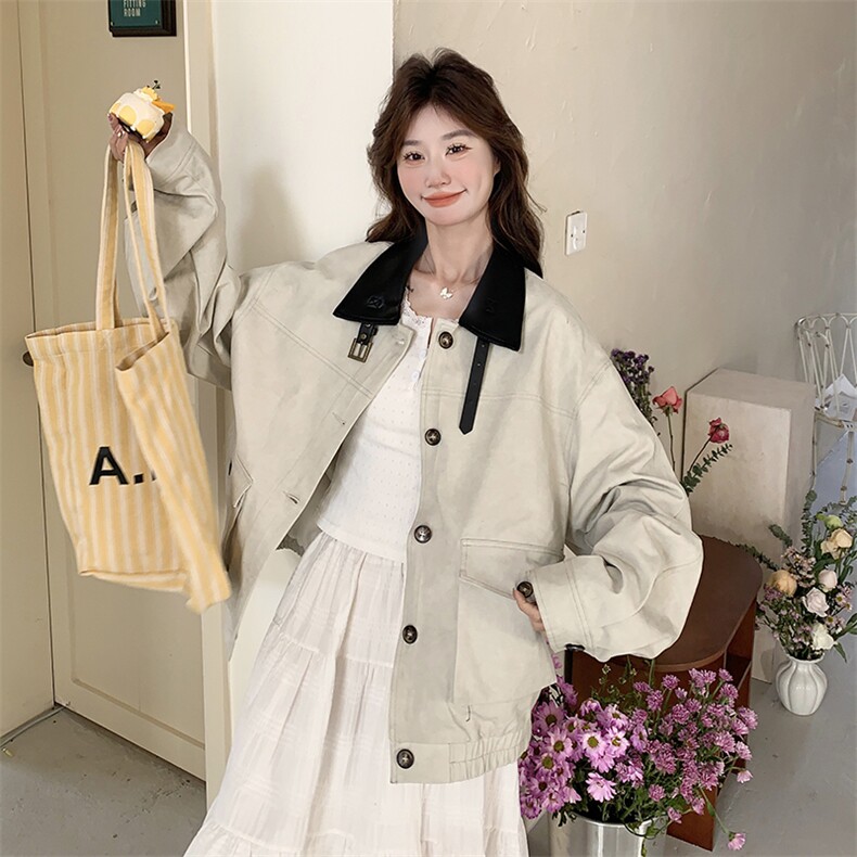 现货新款撞色翻领外套25005P145K208,女装短外套,2D035