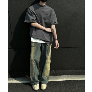 1港风满钻巴家罗口硅胶印字母logo设计短袖T恤男DT77835P33控58图片