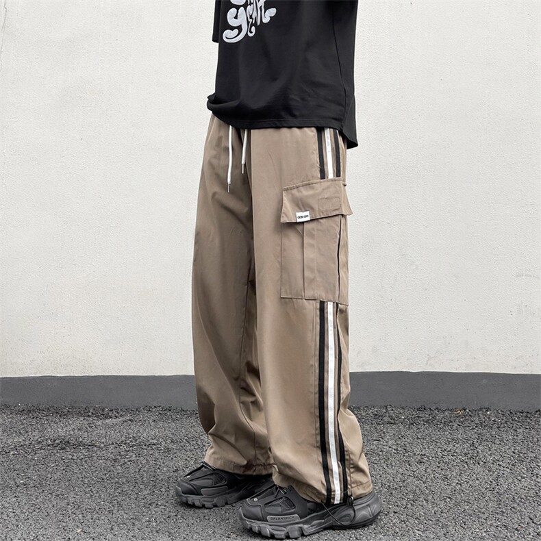 百搭条纹大口袋休闲裤男美式潮牌高街宽松直筒工装裤K6643-P40,男装休闲裤,星座512-4