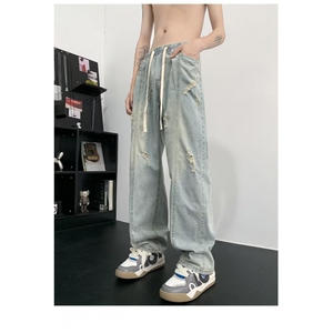 牛仔裤男夏季薄款美式高街vibe水洗破洞潮牌宽松直筒TY6006-P45图片