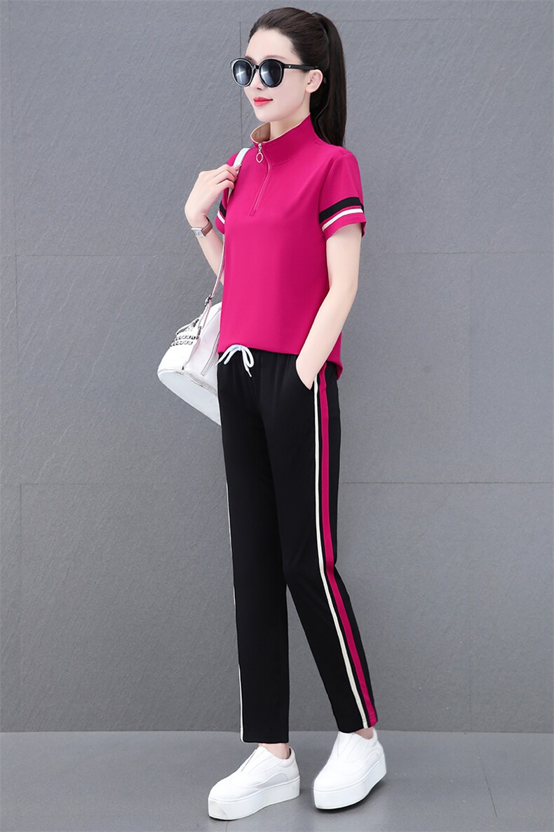 燕颉运动服套装女2023夏天薄款翻领长裤两件套韩版休闲中年妈妈装,女装运动套装,燕颉服饰