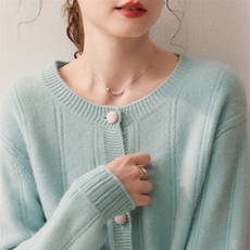 慵懒风彩扣山羊绒衫女针织外套纯色长袖毛衣秋冬新款通勤百搭上衣，女装针织衫/毛衣，朵沐纯羊绒