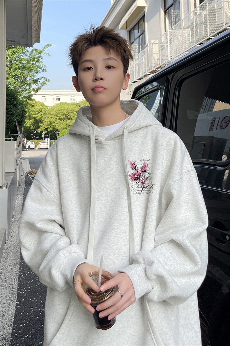 已注册/华棉春秋外景复古休闲宽松连帽卫衣男WY00724/P45加绒P50,男装卫衣,电商B316