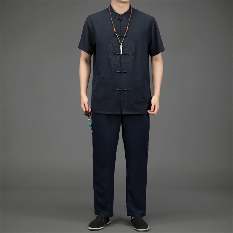 BETZ223钱塘2020-2中式唐装风中老年男装中老年套装P90，男装中老年男装，钱塘207-2