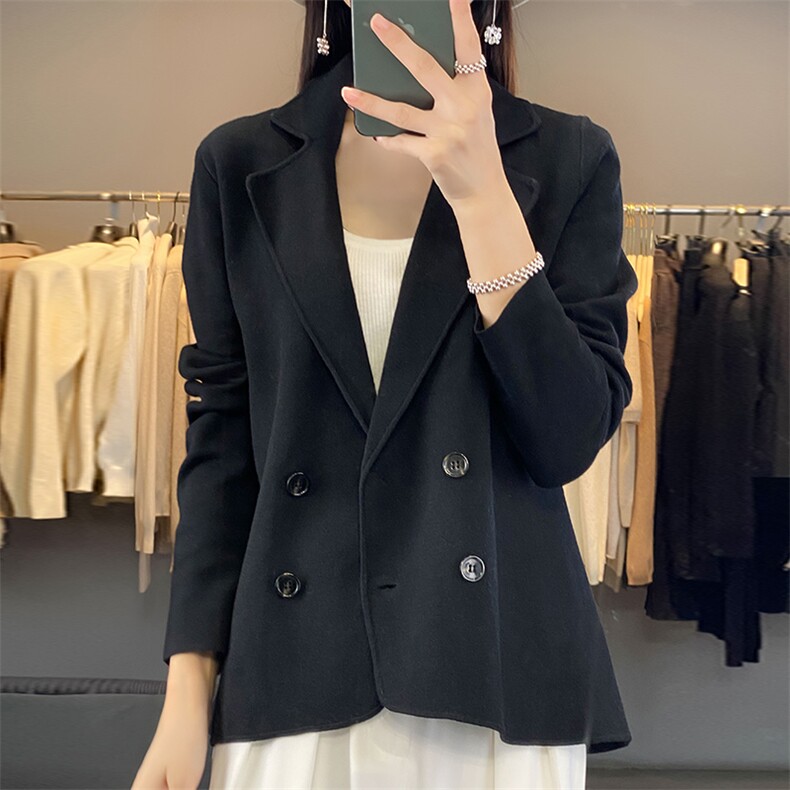 2024秋冬新款双面羊绒大衣女短款小个子西装领羊毛呢外套修身显瘦,女装西装,佳绒包芯纱店
