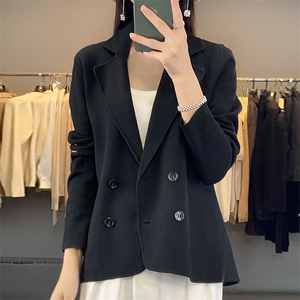 2024秋冬新款双面羊绒大衣女短款小个子西装领羊毛呢外套修身显瘦图片