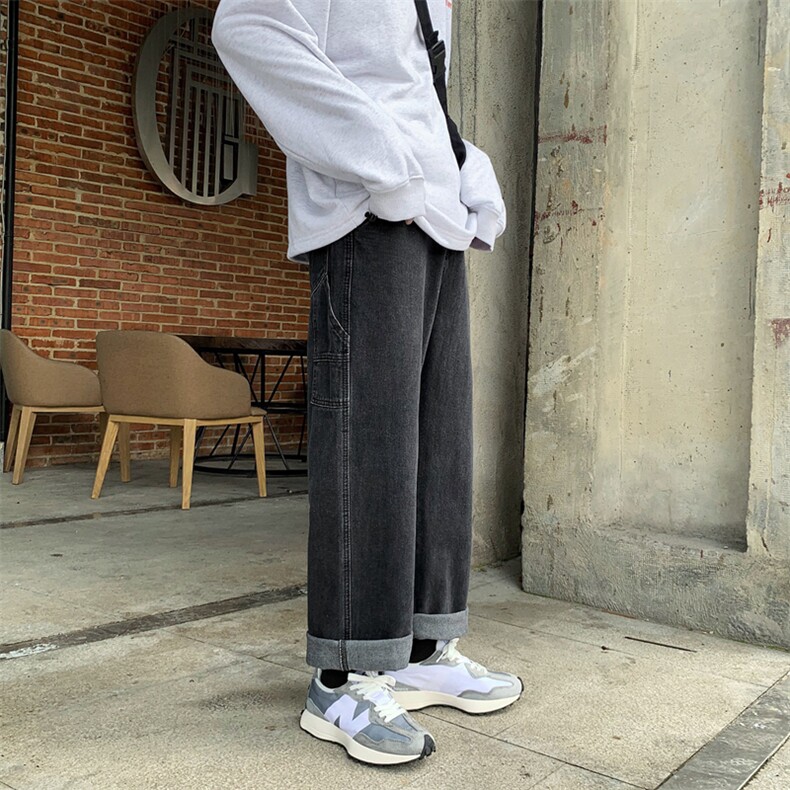 20港风秋款男牛仔裤宽松工装潮直筒裤n,男装牛仔裤,星座1013-1