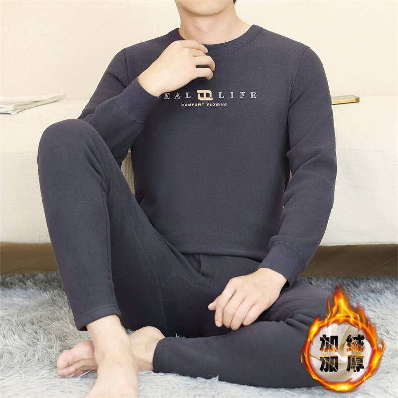保暖内衣男士秋衣秋裤秋冬季中老年半高领加绒加厚防寒套装TZ2589,男装棉衣,星座310B-3
