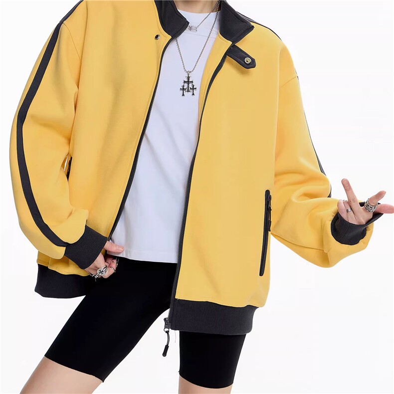 WY841-P65-450克美式慵懒chic新款复古撞色运动休闲立领卫衣外套,女装短外套,星座1811B