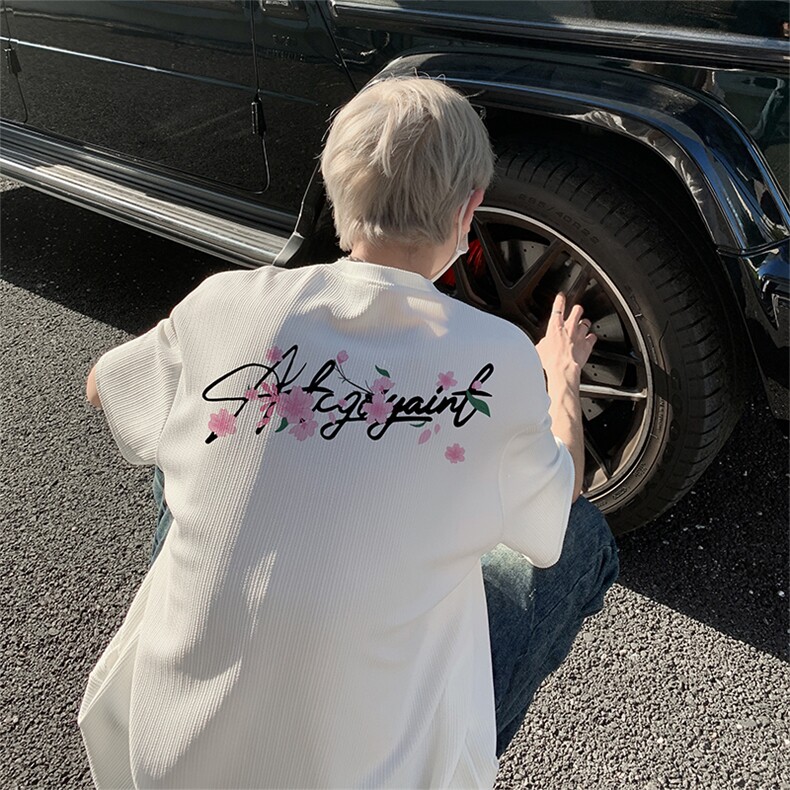 新款美式花卉抖音直播得物痞帅肌理感V领短袖T7504P26控39,男装T恤,电商C408-1(原B339-1)