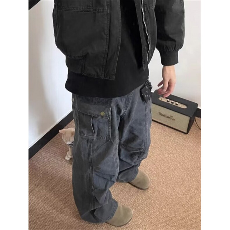 美式复古多口袋工装裤男女直筒微喇水洗休闲长裤子LN10488-p62,男装工装外套,星座1008