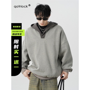 毛线拼接落肩连帽卫衣设计感小众慵懒休闲帽衫WY80-P52图片