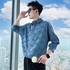 高级感提花衬衫男短袖潮牌冰丝七分袖衬衣2025新款夏季半袖POLO衫，男装衬衫，电商B212（原钱塘6029）