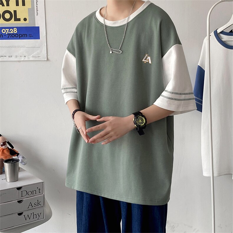 新款港风时尚潮牌精致短袖时装拼色运动风夏季上衣ZDY3415-P49,男装T恤,星座717