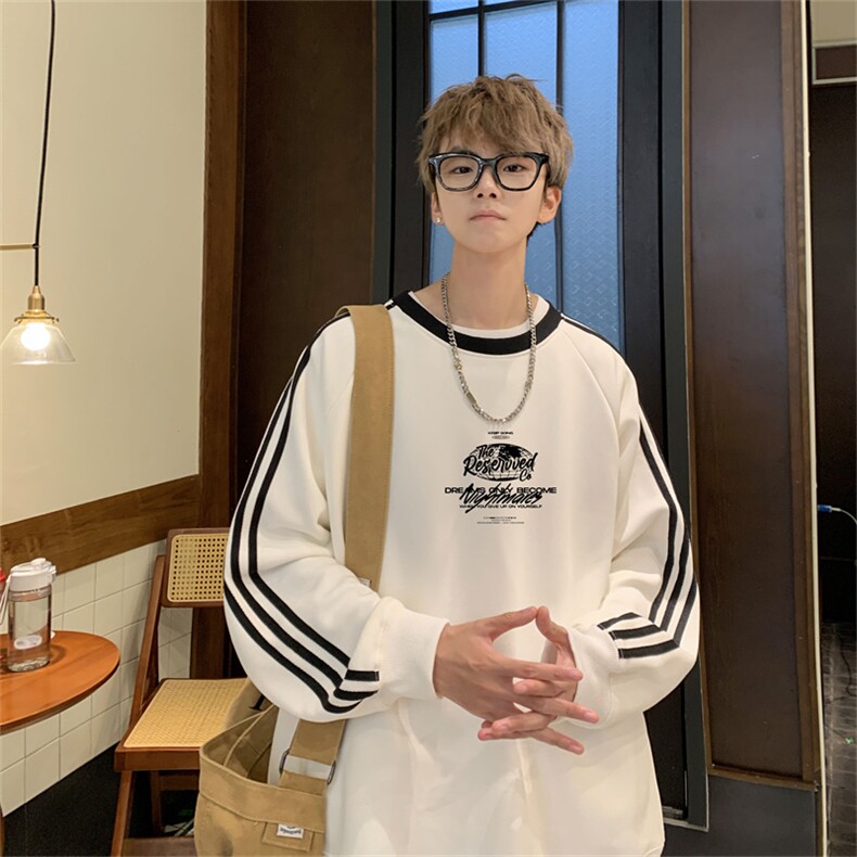 美式三杠条纹复圆领卫衣秋冬男女宽松长袖SW2479-P45控6850棉,男装卫衣,电商B370