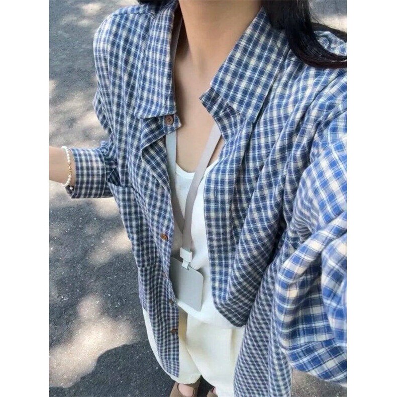 韩版宽松时尚格子慵懒风长袖衬衫女夏季休闲防嗮衬衣WLC711-P33,男装衬衫,星座1008