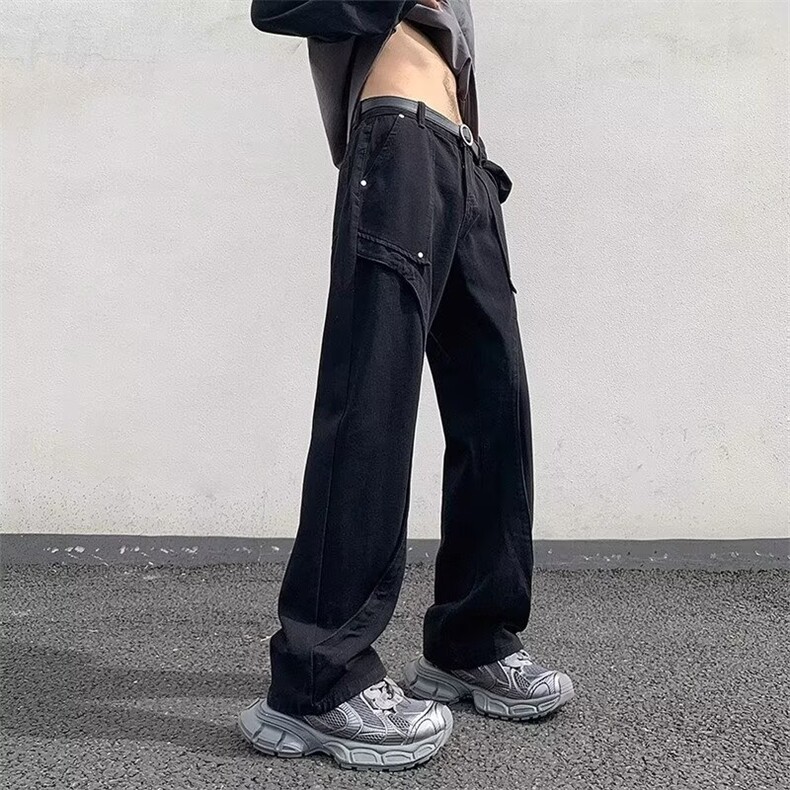 牛仔裤高街美式夏季直筒宽松微喇长裤痞帅高级感裤子男款,男装牛仔裤,星座218-1（原230）