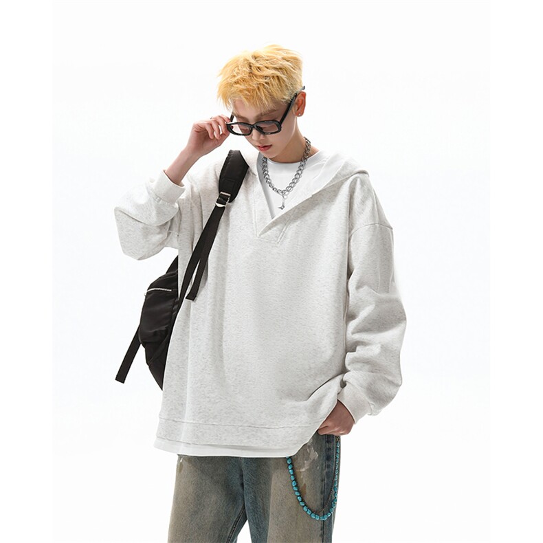 8XL-M叠穿假两件卫衣重磅连帽V领拼接套头衫宽松大码外套WY006P65,男装卫衣,电商B312