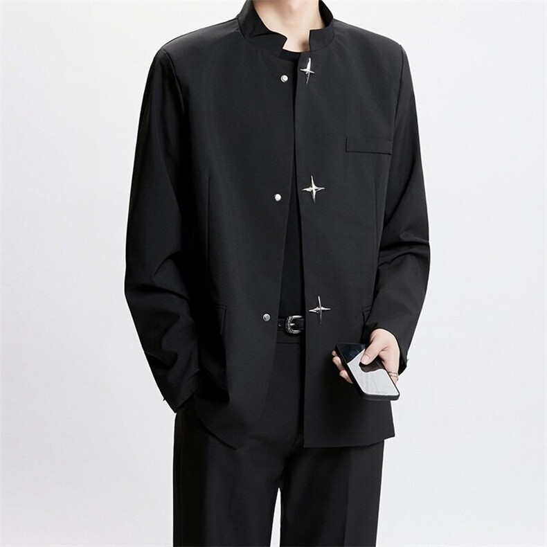 西装外套男设计感金属扣垫肩西服小众高级立领中山装6122P62,男装西服套装,星座410-2