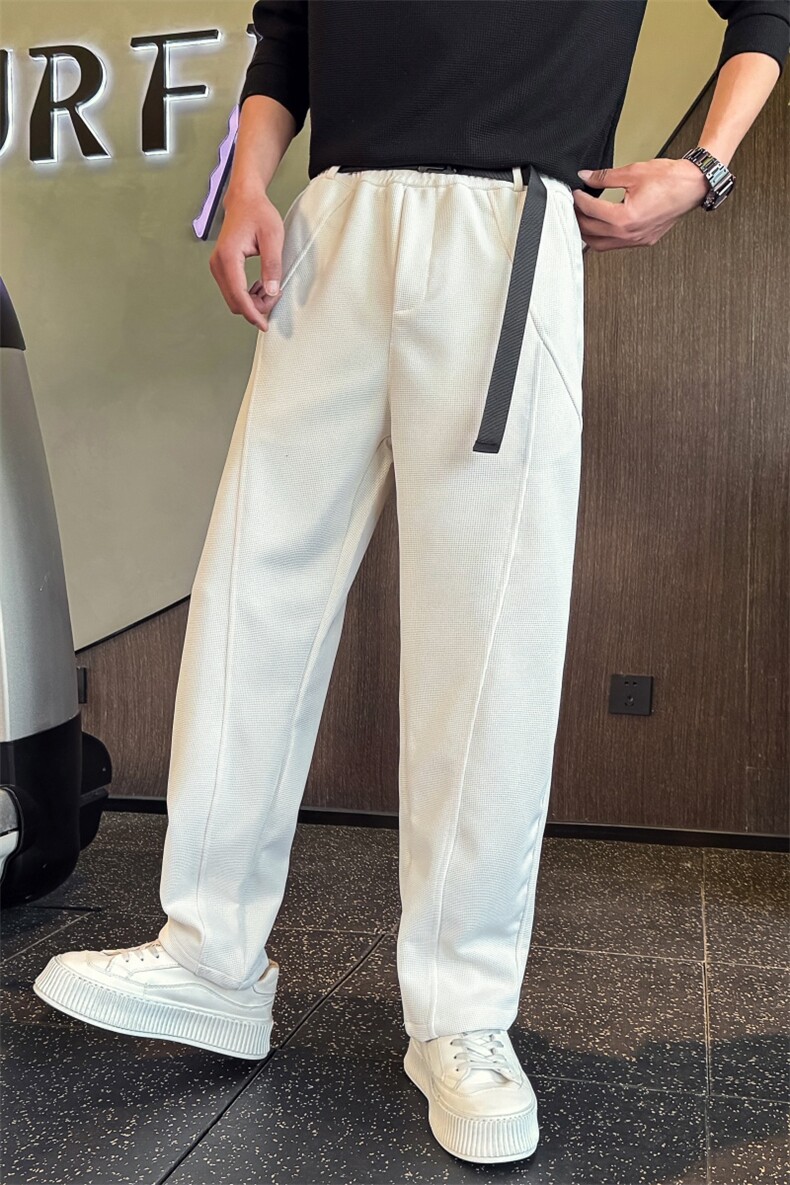 HK05P5575小伙风店主风华夫格休闲卫裤直筒裤子,男装休闲裤,电商B340