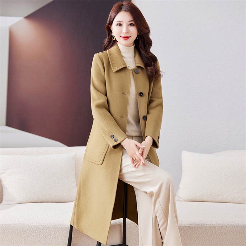 双面羊毛大衣女2025年秋冬新款气质百搭中长款显瘦100%羊毛外套,女装双面呢大衣,小荷流