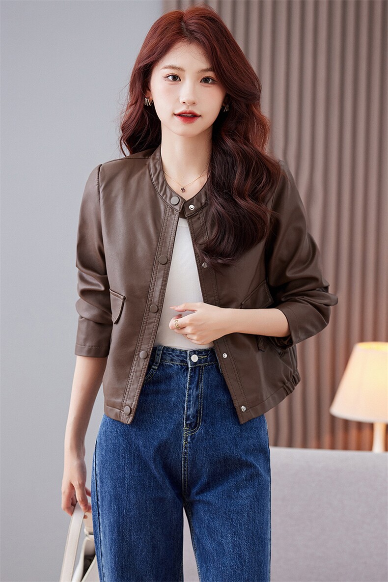 小个子皮衣外套女短款2023年新款春秋季显瘦气质连帽机车PU皮夹克,女装皮衣,江南女神