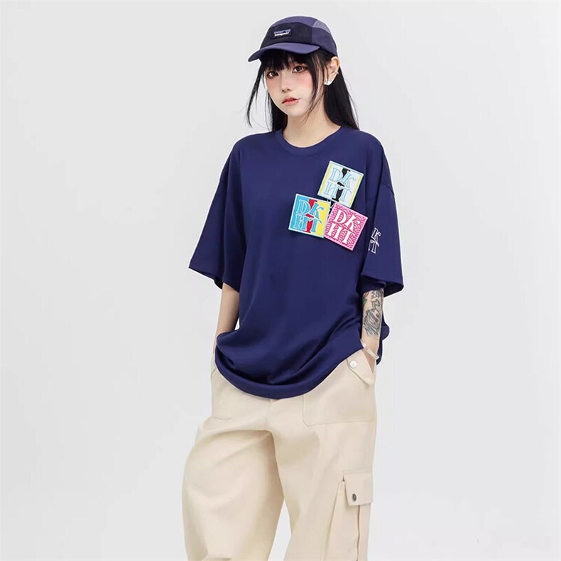 万针全刺绣工艺抖音得物高品质260克重磅纯棉双纱美式高街短袖T恤,男装T恤,电商A486