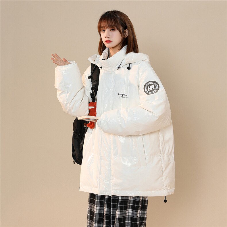 中性风22冬季炫彩亮面设计贴标保暖宽松连帽羽绒服YR100P255控298,男装羽绒服,A247A