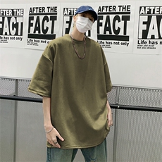 抖音得物直播高品质二开240克美式高街麂皮绒光版纯色短袖t恤12.5，男装T恤，电商A486-1