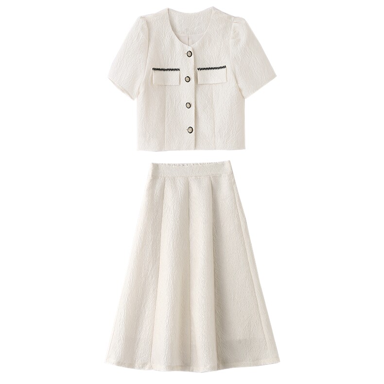 米白色小香风连衣裙女2025夏季新款名媛气质高腰半身裙,女装连衣裙,琦鑫阁（原依鑫阁）