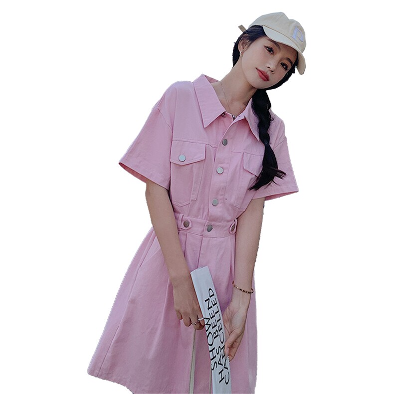 2023夏装新款气质时尚显瘦休闲小个子甜美女生棉牛仔裙,女装连衣裙,韩蜜菓