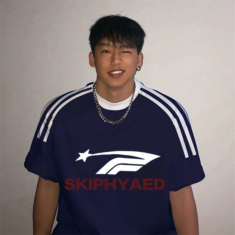 夏季美式高街重磅纯棉三条杠织带撞色男女短袖T恤ZD299-特P30图片