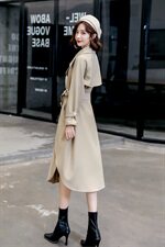 米白色风衣外套女中长款百搭春秋季新款韩系小个子英伦风流行大衣，女装风衣，超帛