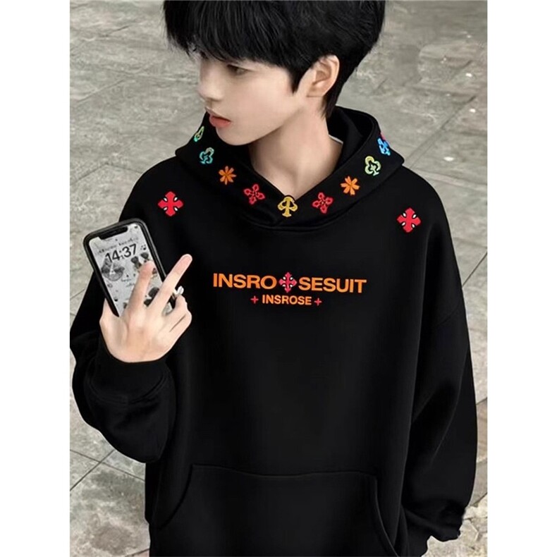 潮牌宽松复古刺绣连帽卫衣男加绒加厚百搭休闲2025新款秋冬外套，女装短外套，星座506A
