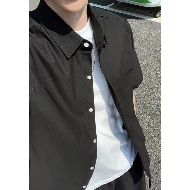轻奢港风男版纯色轻薄短袖衬衫男女夏季宽松大码DC2248-特价P35图片