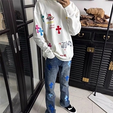 首波彩色十字架串花臂印花连帽衫潮个性街头薄款套头卫衣WYA197，男装卫衣，星座516A
